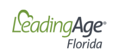 Leading Age Florida green and black font logo
